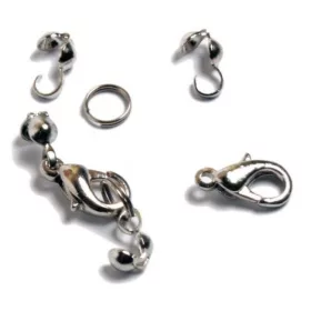 Lánckapocs csomófogóval, ródiumos, 10mm