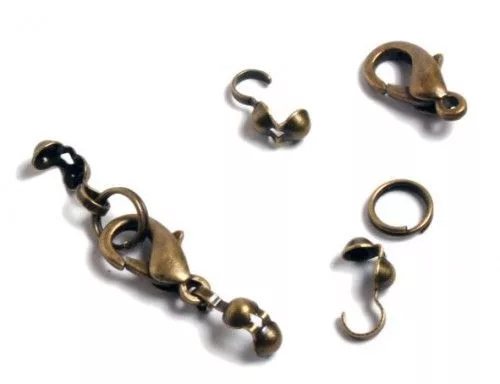 Lánckapocs csomófogóval, antik sárgaréz, 13mm