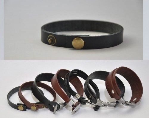 Bőr karkötők, keskeny, fekete, 10mm