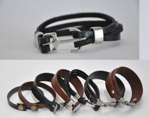 Bőr karkötők, horgony kapcsos, 4 szálas fekete, 4*5mm