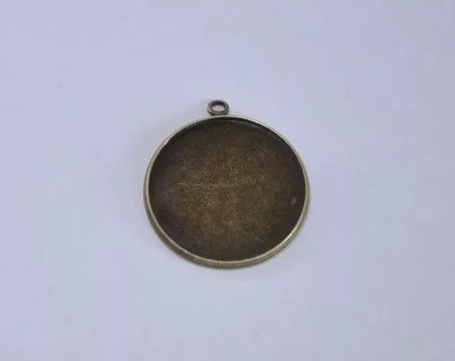Medál alap, peremes, egy karikás, 25mm, antik réz