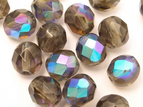 Fazettázott üveggyöngy 8mm irizáló szürke 12db/cs