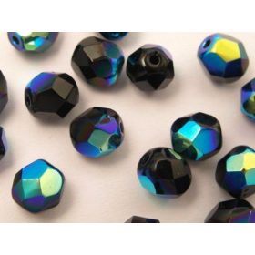Fazettázott üveggyöngy 8mm irizáló fekete 12db/cs