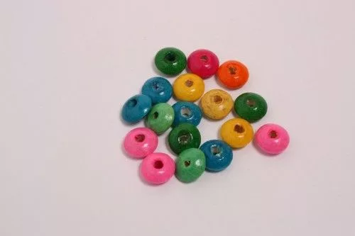 Fa gyöngy színes vegyes, Lencse, 10 mm