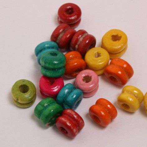 Fa gyöngy színes vegyes, Dupla lencse, 6 mm