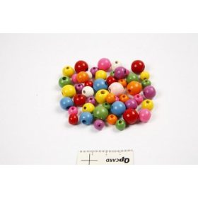 Fa gyöngy színes vegyes, Golyó, 6 mm