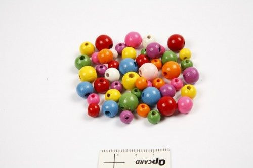 Fa gyöngy színes vegyes, Golyó, 6 mm