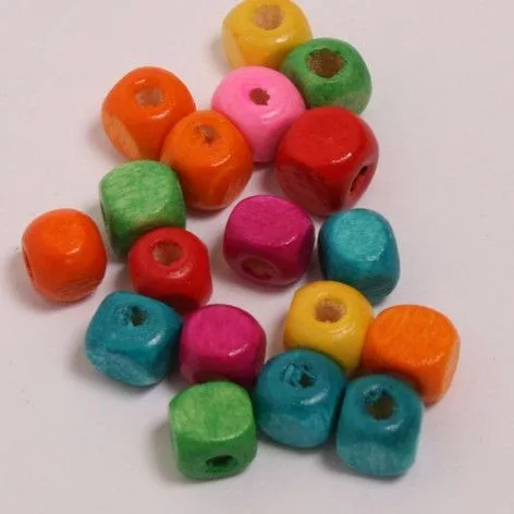 Fa gyöngy színes vegyes, Kocka, 5 mm