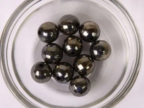 Fekete metál akril gyöngy, golyó 10 mm, 10 db./cs