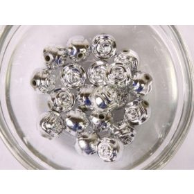 Akrilgyöngy metál, ezüst rózsa, 20 db/cs. 8mm-es