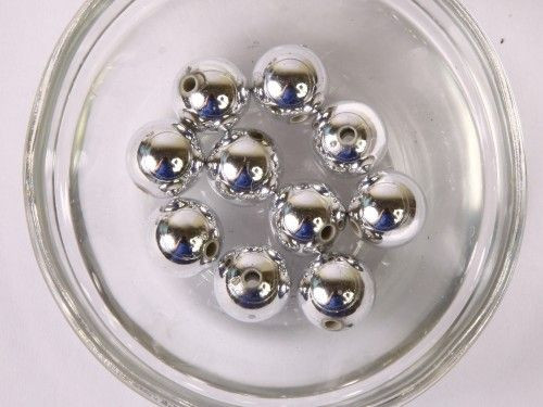 Ezüst metál akril gyöngy, golyó 10mm, 10db./cs.