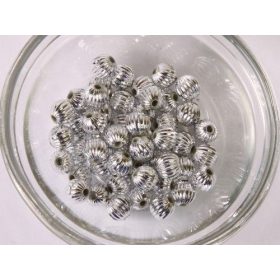 Ezüst metál akril gyöngy, bordás golyó 6mm, 50db./cs.