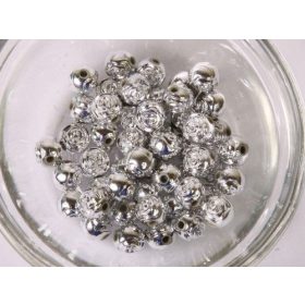 Ezüst metál akril gyöngy, rózsa 6mm, 50db./cs.