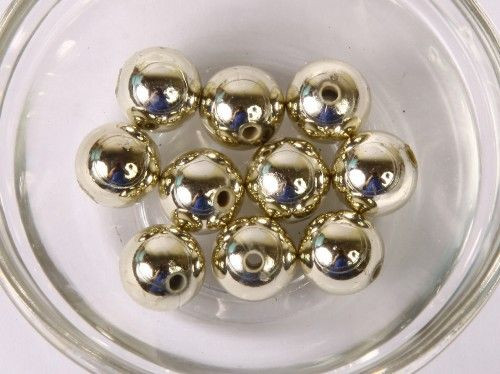 Arany metál akril gyöngy, golyó 10 mm., 10 db./cs.
