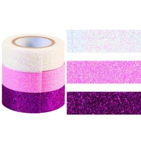 Glitteres dekor ragasztószalag - pink-rózsaszín-fehér