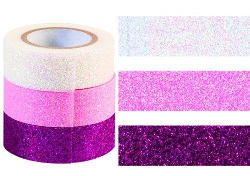 Glitteres dekor ragasztószalag - pink-rózsaszín-fehér