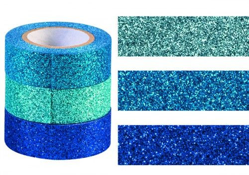 Glitteres dekor ragasztószalag - kékek