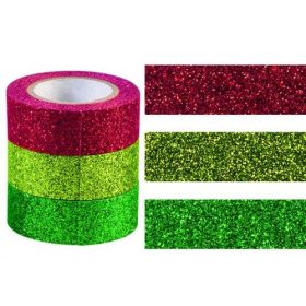   Glitteres dekor ragasztószalag - sötétzöld-viágoszöld-piros