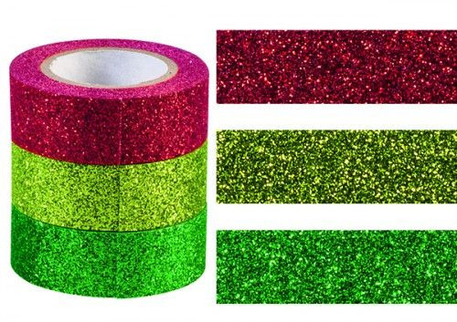 Glitteres dekor ragasztószalag - sötétzöld-viágoszöld-piros