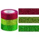 Glitteres dekor ragasztószalag - sötétzöld-viágoszöld-piros