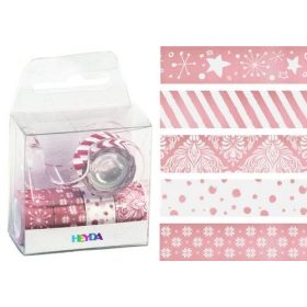   Dekor ragasztószalag készlet szalagtépővel, RÓZSASZÍN-ARANY