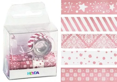 Dekor ragasztószalag készlet szalagtépővel, RÓZSASZÍN-ARANY