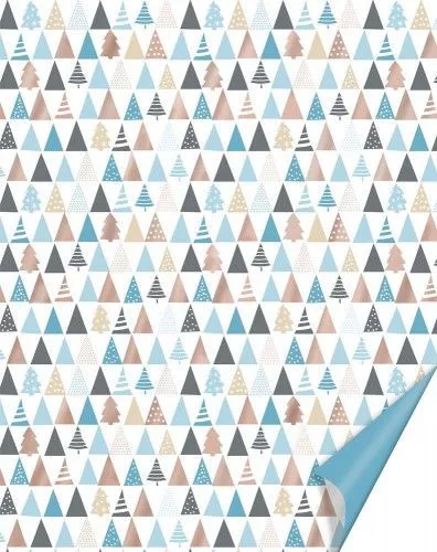 Karton fenyőfa mintával, kétoldalas, kék-rózsaarany