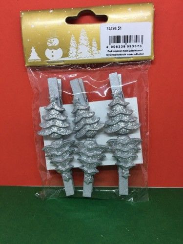 Csipesz fenyőfa ezüst csillámos 4.5cm