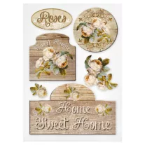   Decoupage rizspapír A4- Sweet home rózsával kicsi, DFSA4032