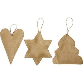 Papírmasé karácsonyfadíszek, Szív, csillag, fenyő