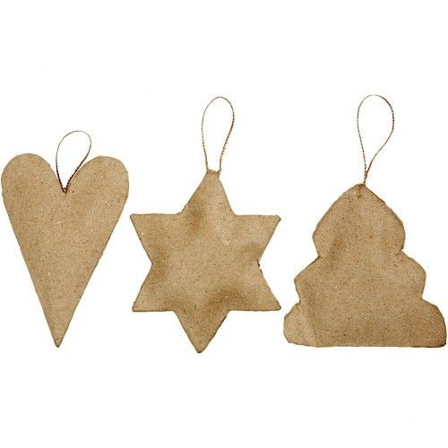 Papírmasé karácsonyfadíszek, Szív, csillag, fenyő