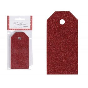 Ajándékcímke, glitteres, 15db/cs, piros