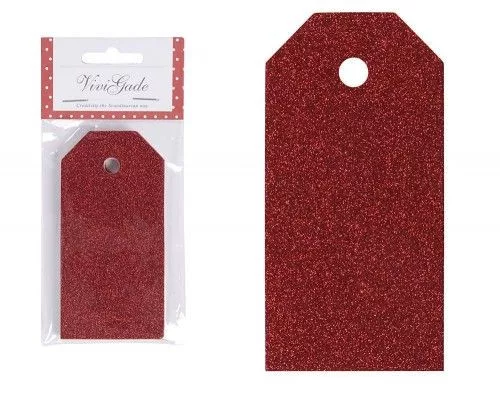 Ajándékcímke, glitteres, 15db/cs, piros