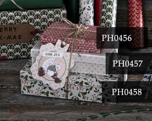 Ajándék doboz, piros mintás, 9x14cm